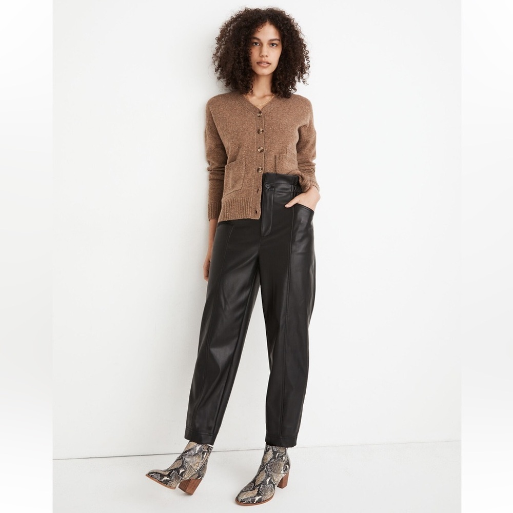 Madewell Vegan Leather Paperbag Pants Black Pull On High Rise Size 4